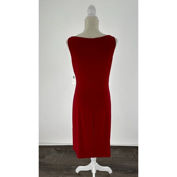 Lauren Ralph Lauren Womens Red Cowl Neck Sheath Dress Ruched Side Size 8 NWT - Picture 3 of 13